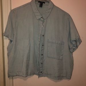 Denim cropped button up shirt